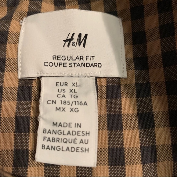 Men’s H&M Long Sleeve Black & Brown Checkered Shirt Size XL Like New​​​​​​​​​ - Picture 3 of 6